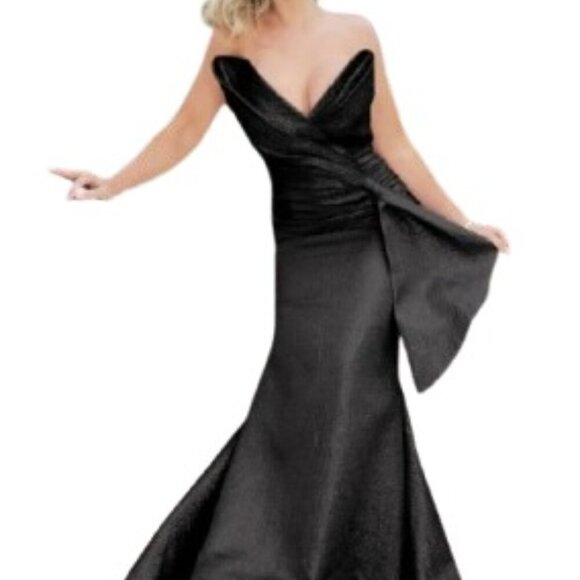 NWT Terani Couture 241E2405 Jacquard Evening Dress Black Size 6 - Picture 1 of 6